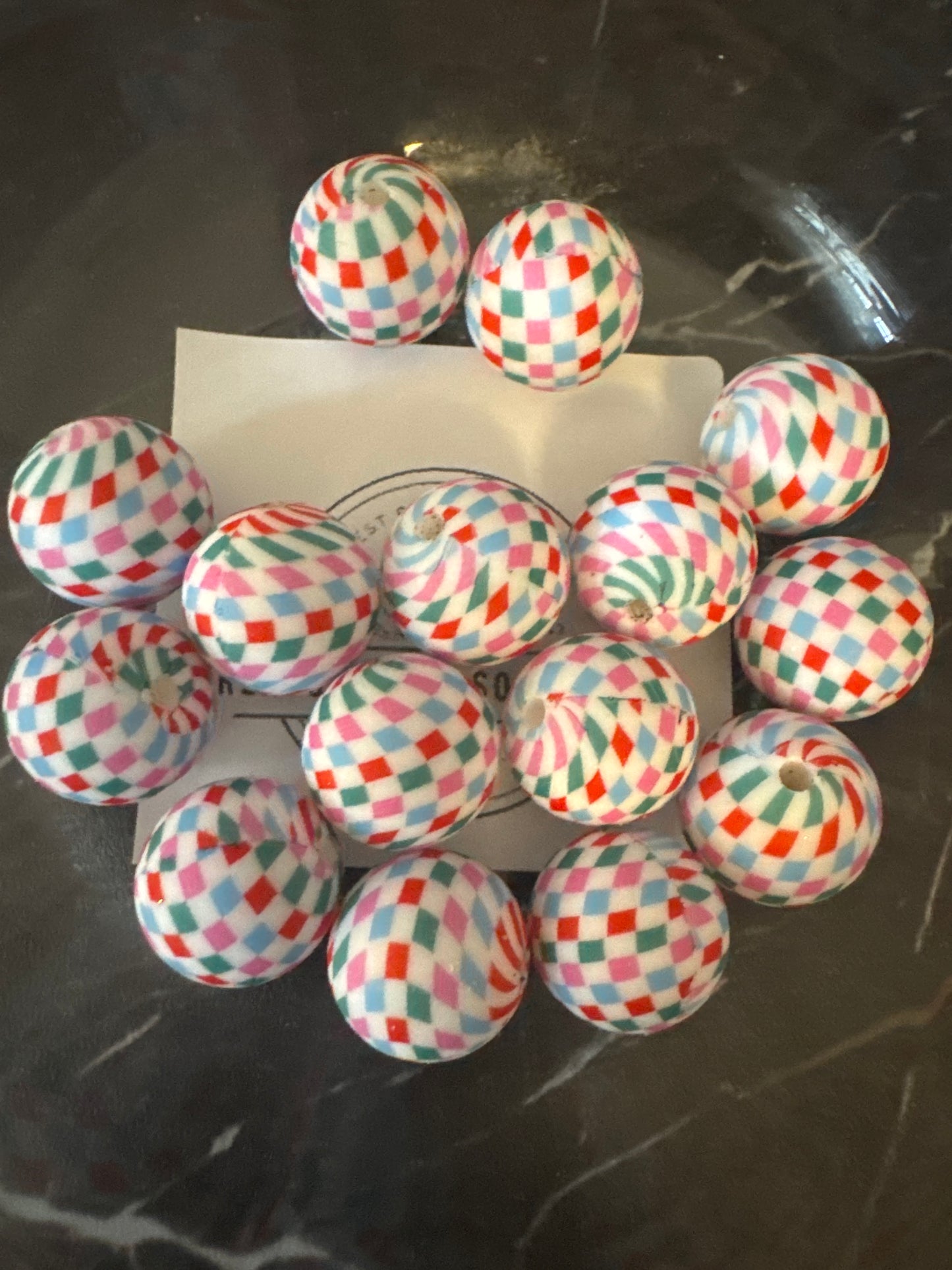 15mm Checkered Silicone Beads