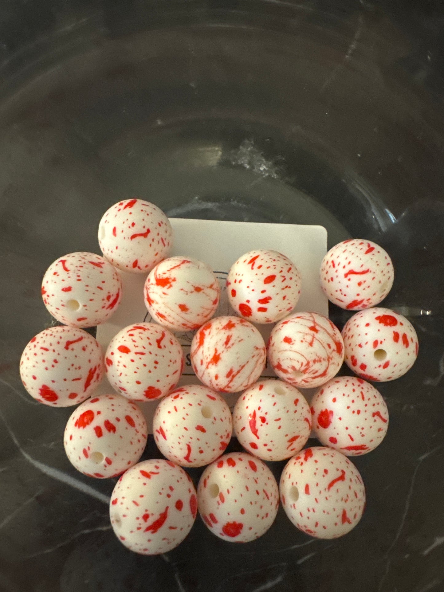15mm Blood Splatter Silicone Beads