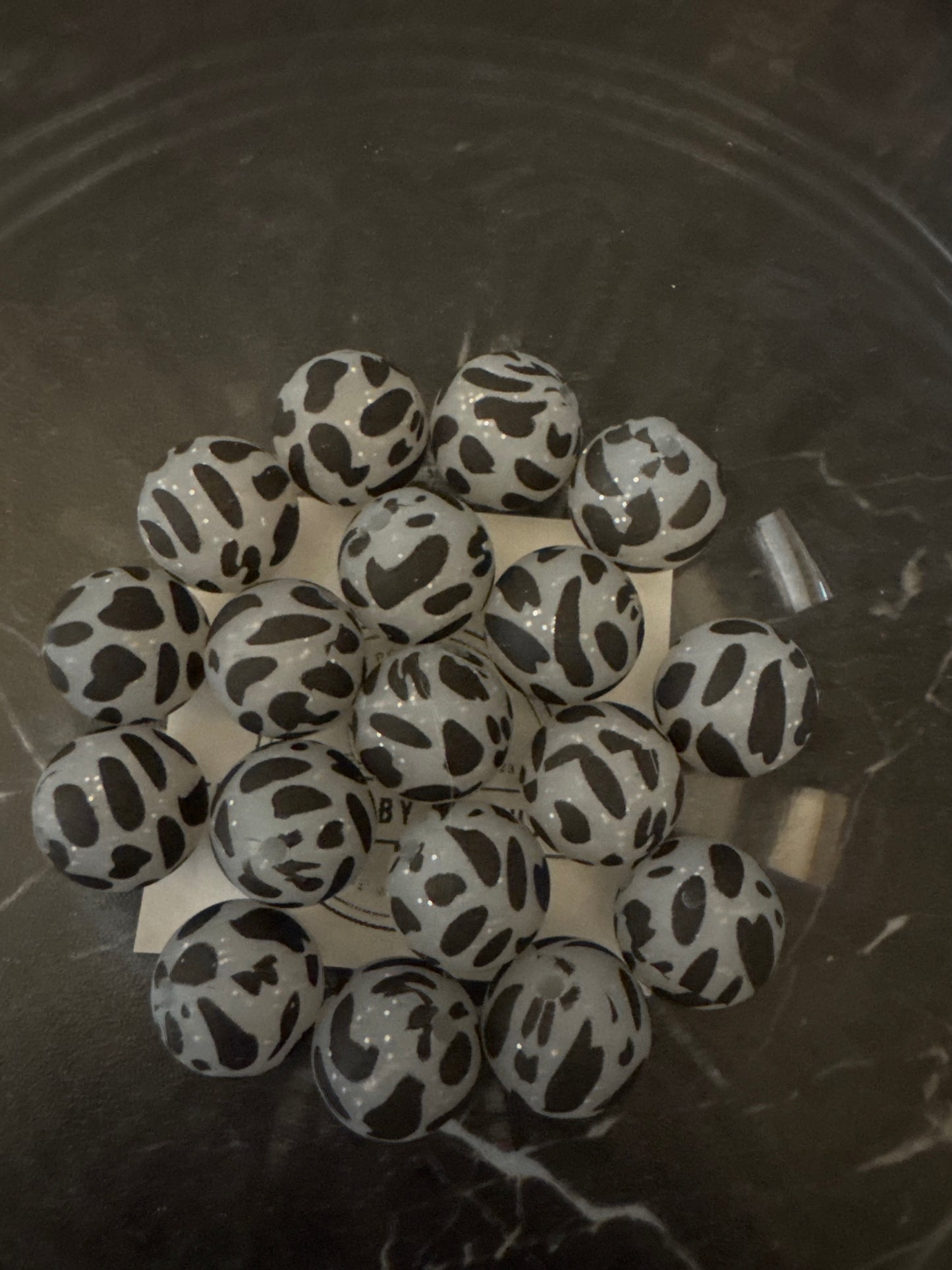 15mm Cow Print Silicone Beads