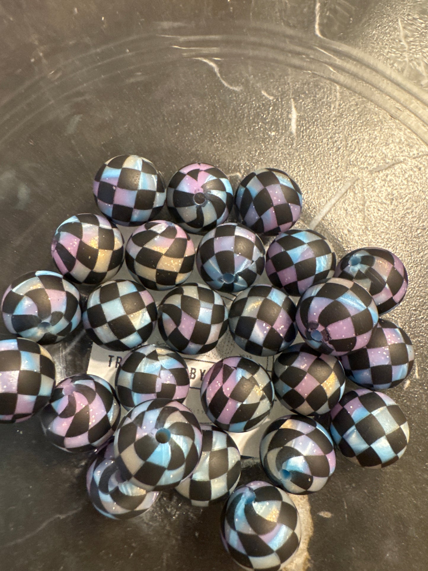 15mm Checkered Silicone Beads