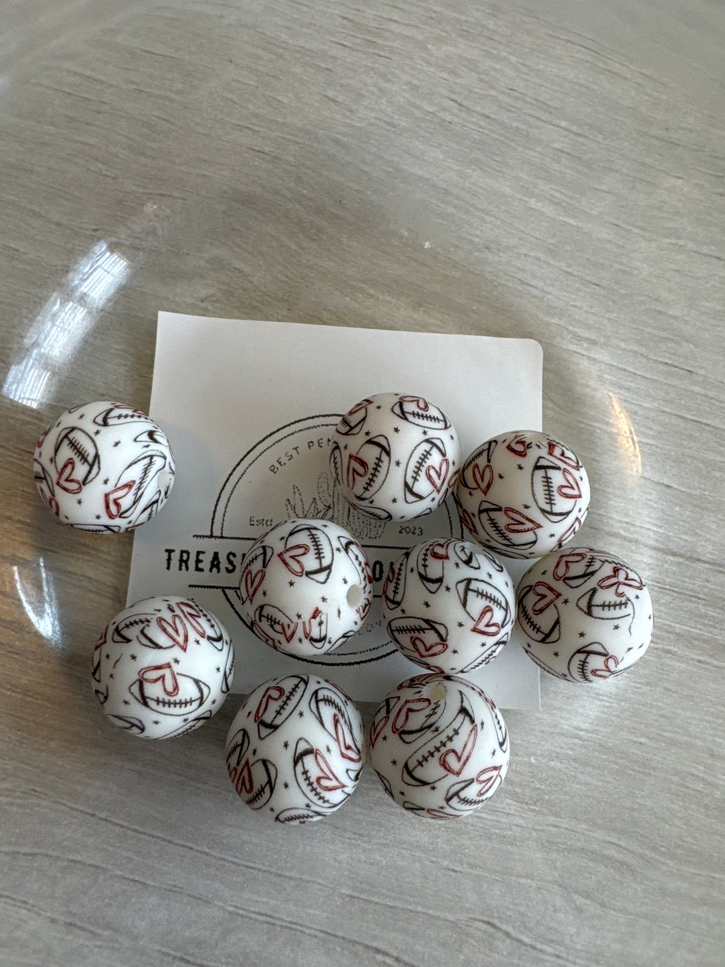 15mm Football Love Silicone Beads