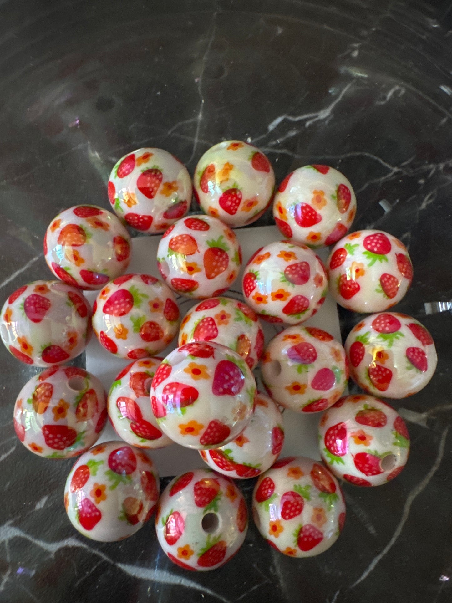 16mm Strawberry Print Acrylic Bead