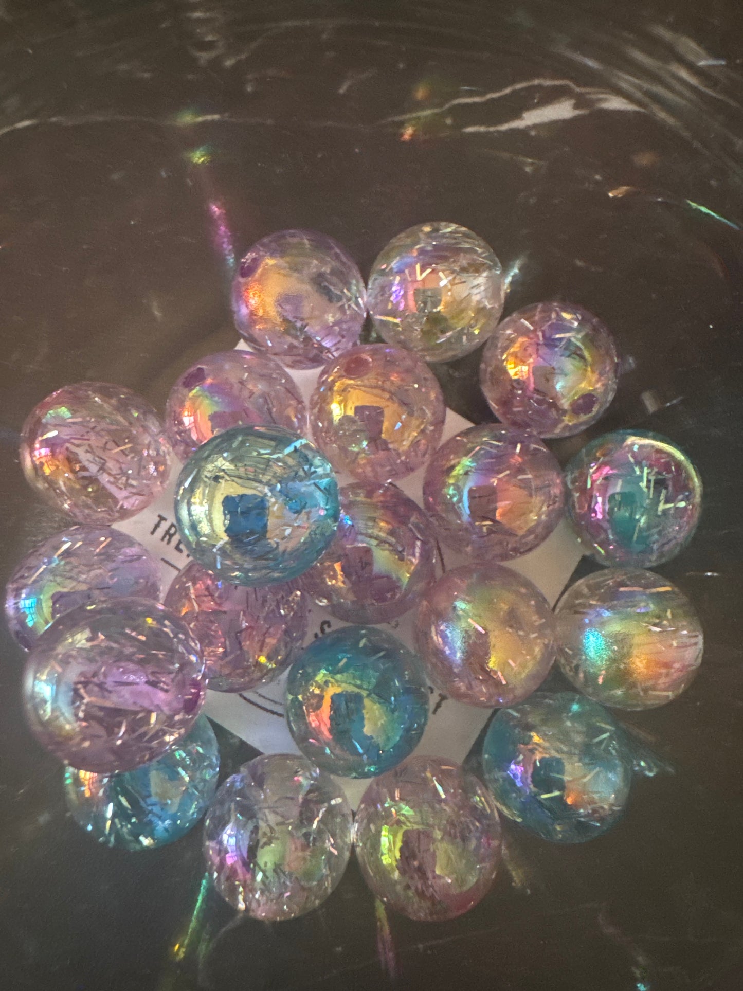 16mm Tinsel Party Glitter Acrylic Beads - Mixed Bag (5)