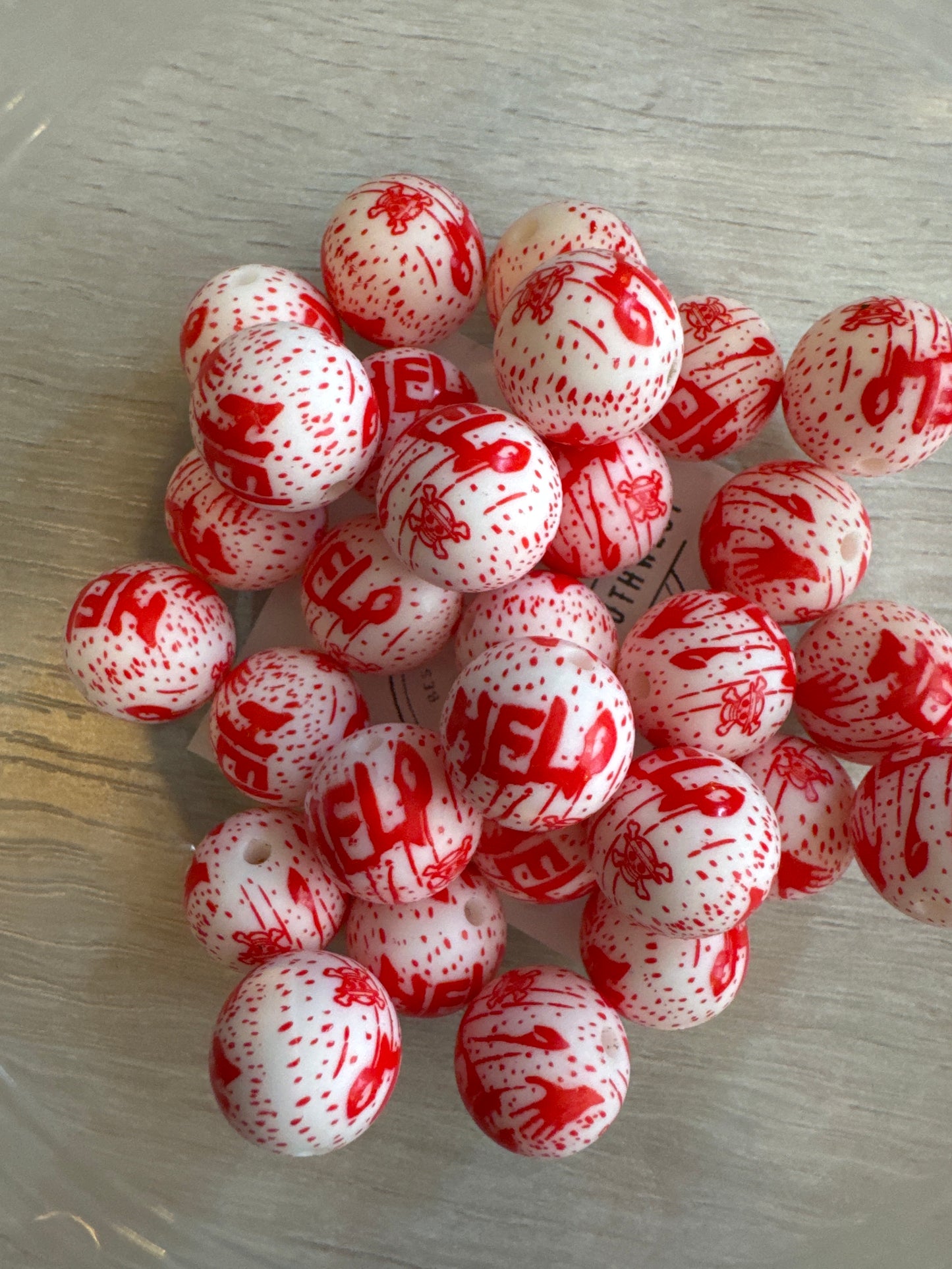 15mm Blood Splatter/Help silicone beads