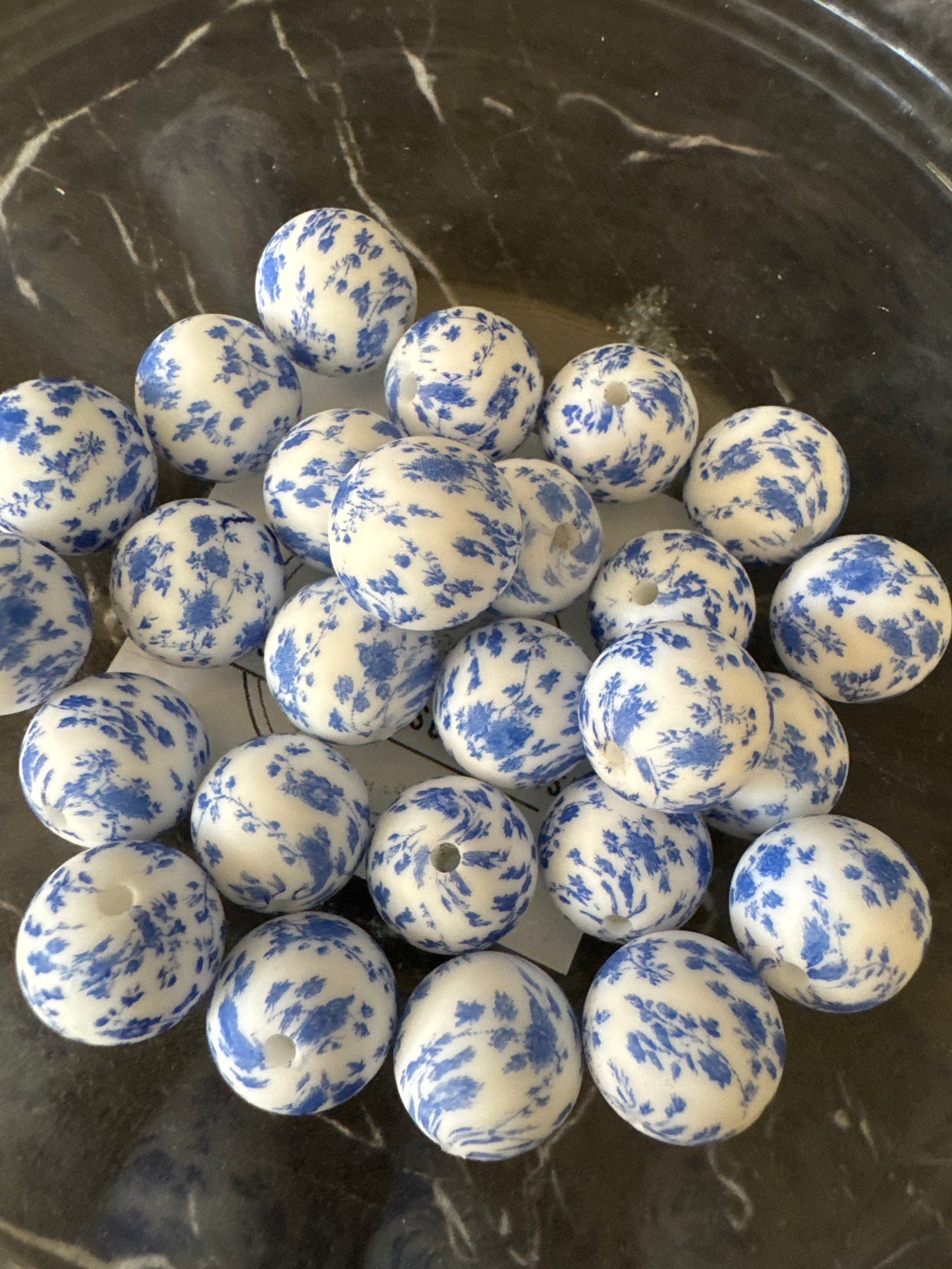 15mm/14mm Rosette Blue floral silicone beads