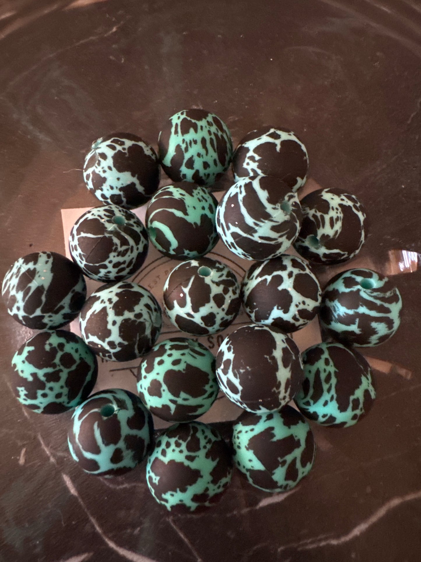 15mm Cow Print Silicone Beads
