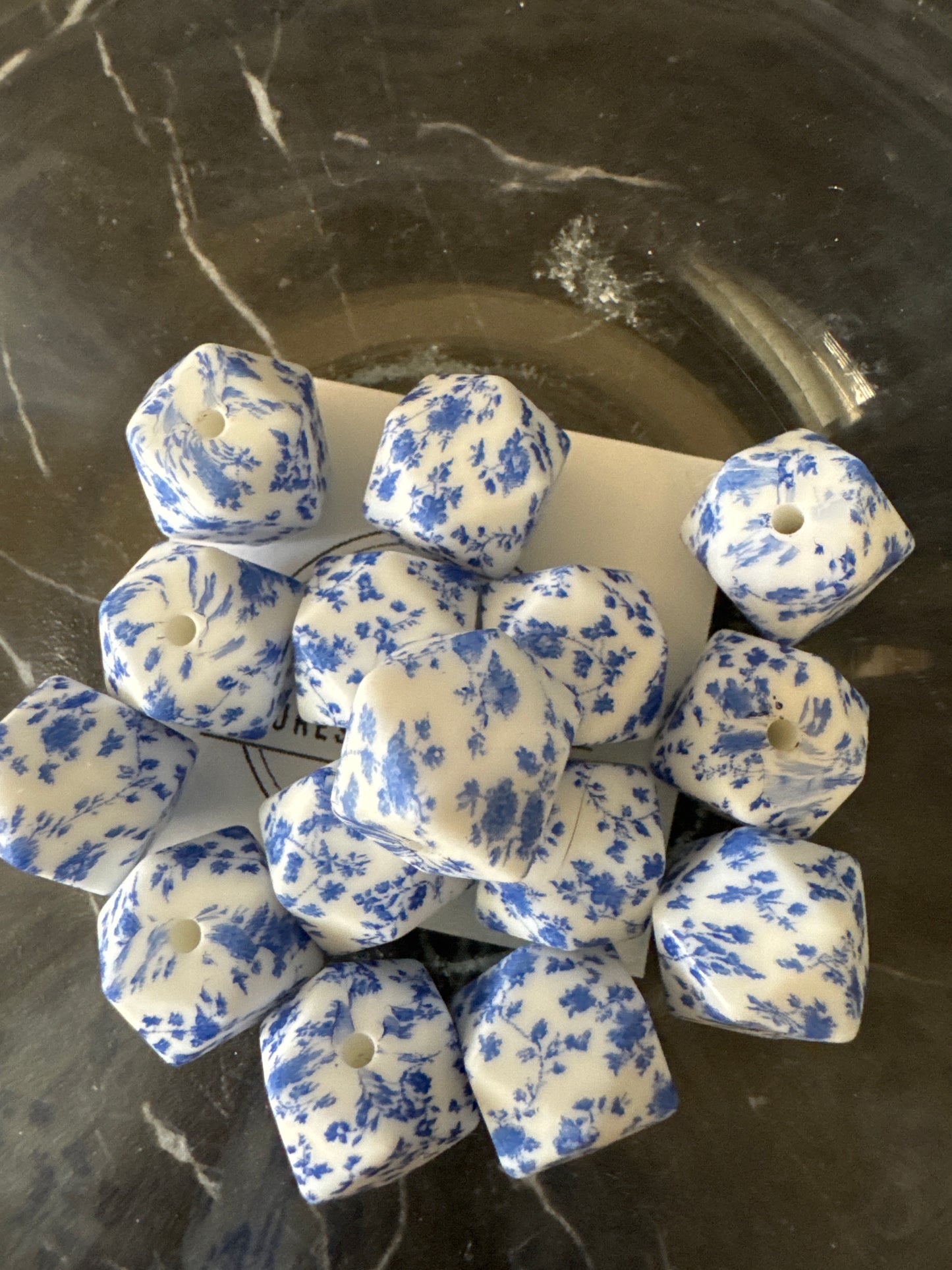 15mm/14mm Rosette Blue floral silicone beads