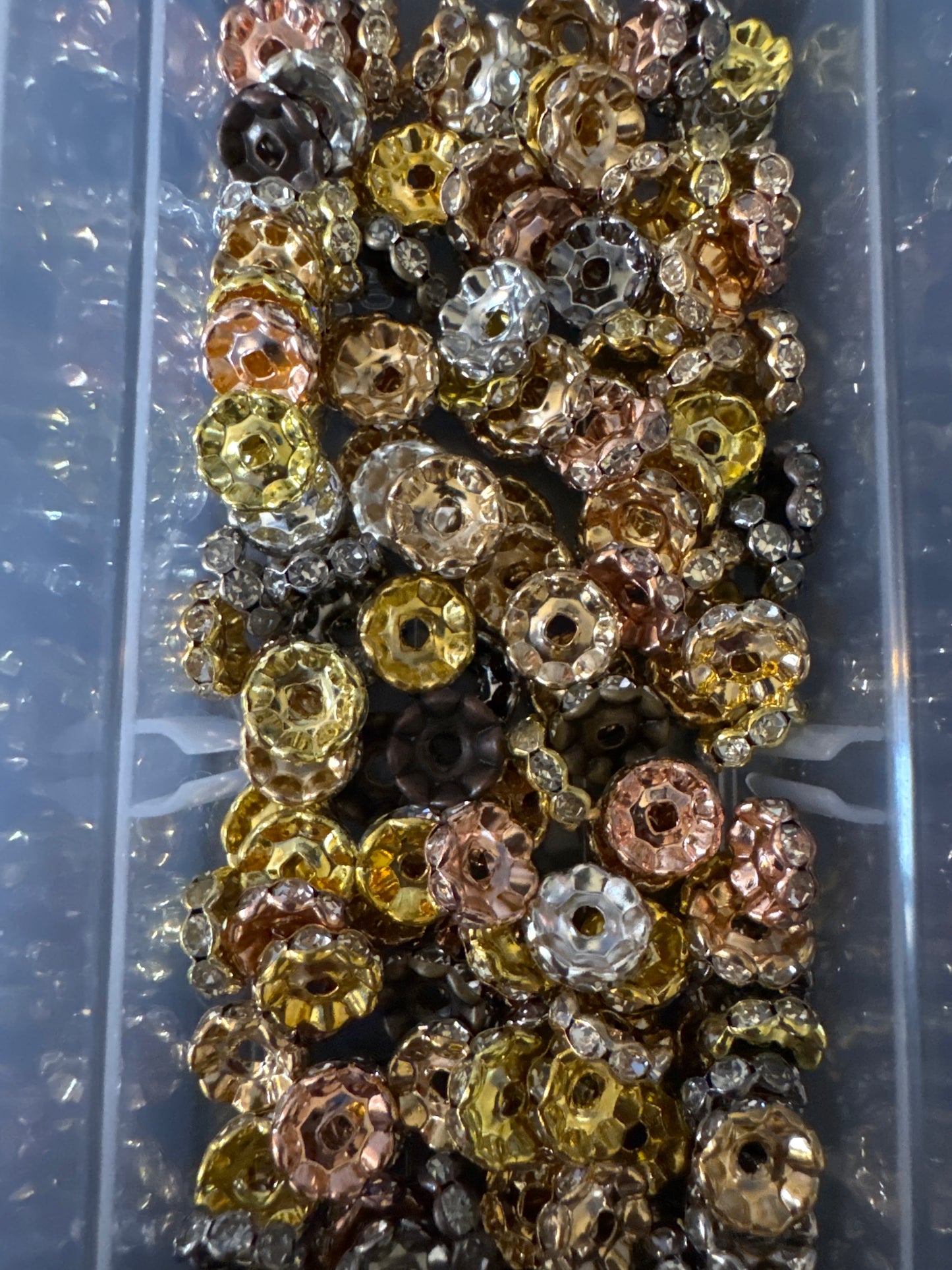 Large hole & 10mm Mixed Metals Rhinestone Spacer beads - Mixed Bag (25)