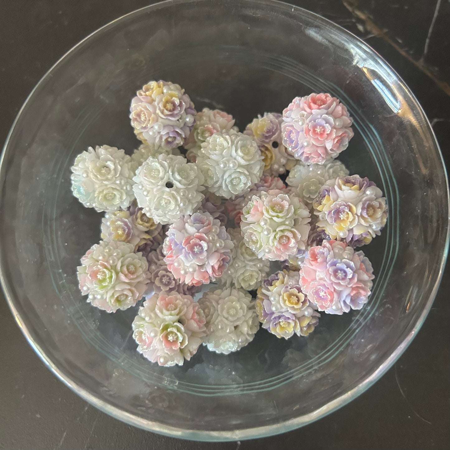20mm Acrylic Glitter Flowers With Pearls Beads (Mixed Bag of 3)