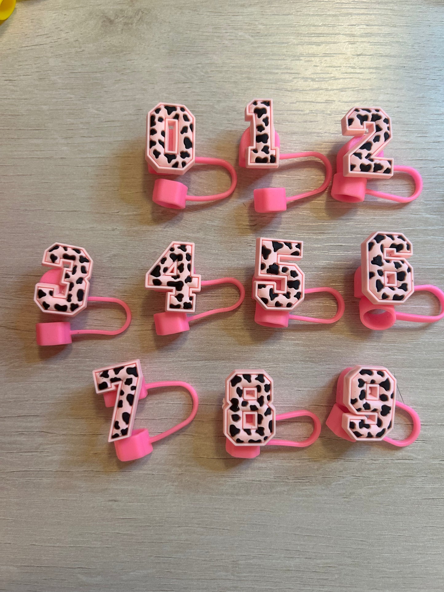 Pink Cow Print Alphabet Straw Toppers