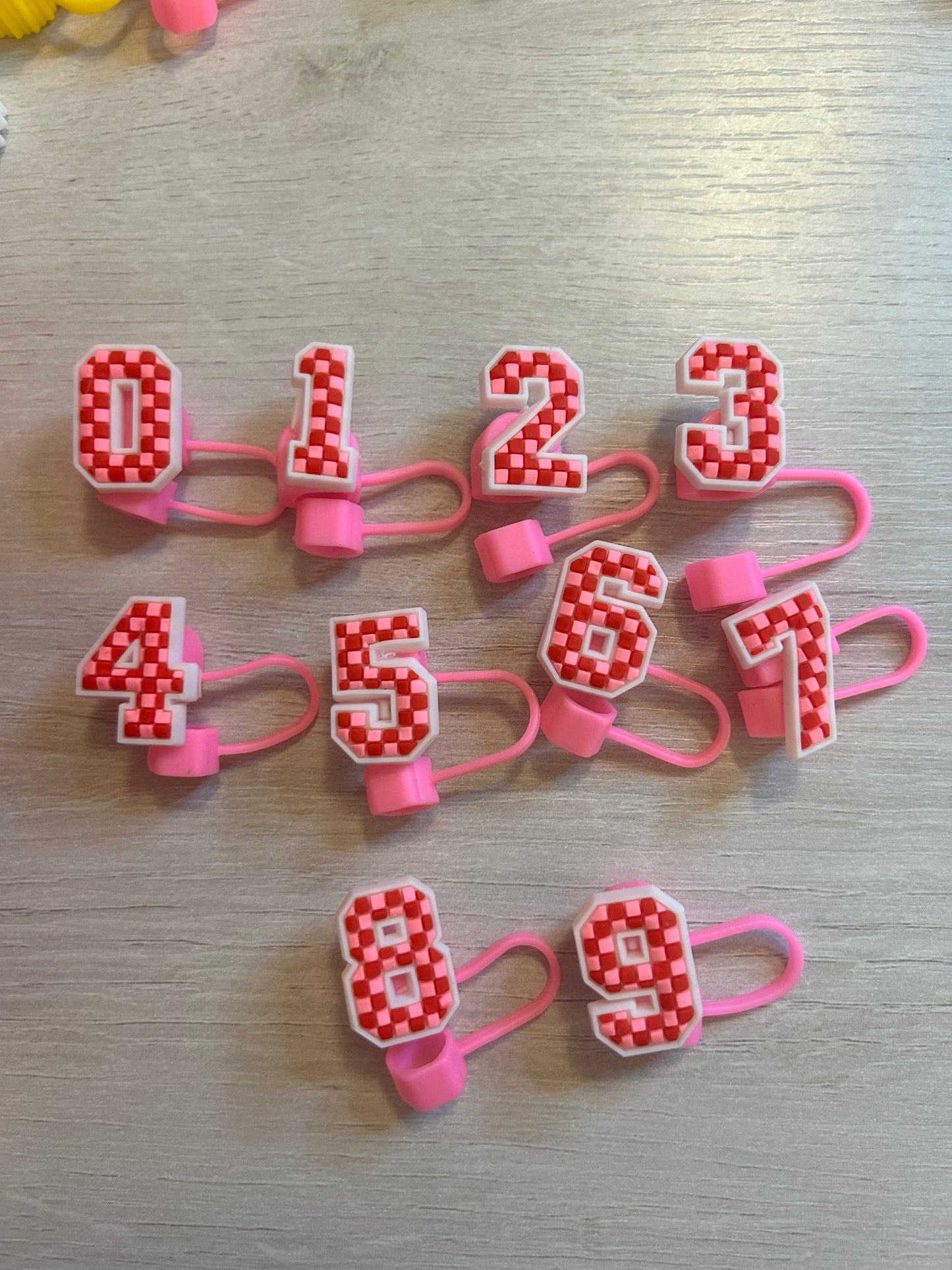 Red & Pink Checker Alphabet Straw Toppers