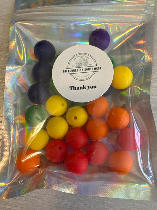 15mm Rainbow Silicone beads (25)