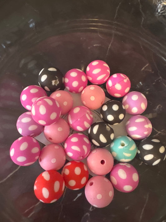 15mm Polka Dot Silicone Beads - Mixed Bag (5)