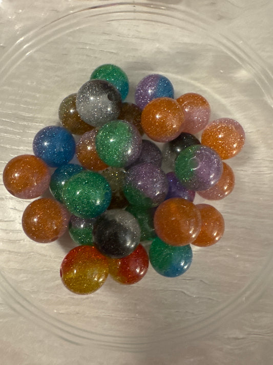 16mm Glitter acrylic beads (mixed bag of 5)