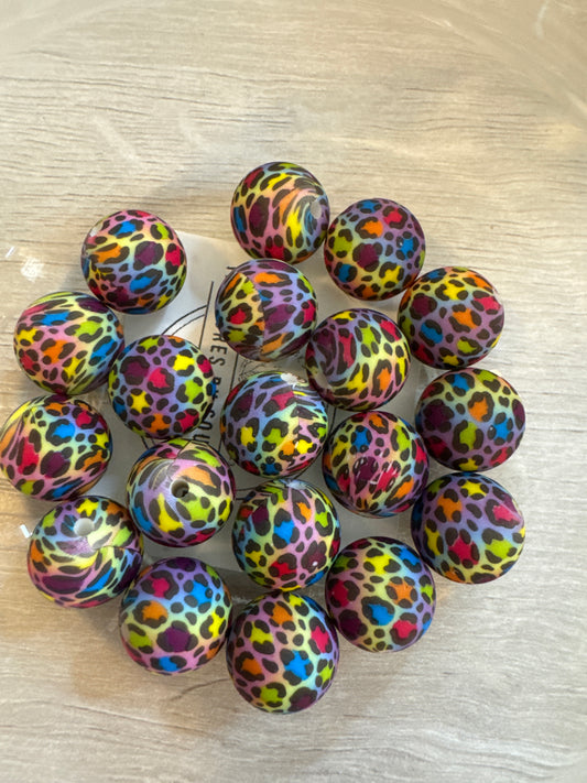 15mm Rainbow Cheetah silicone beads