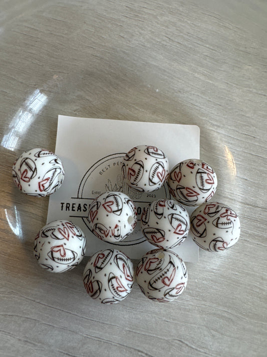 15mm Football Love Silicone Beads