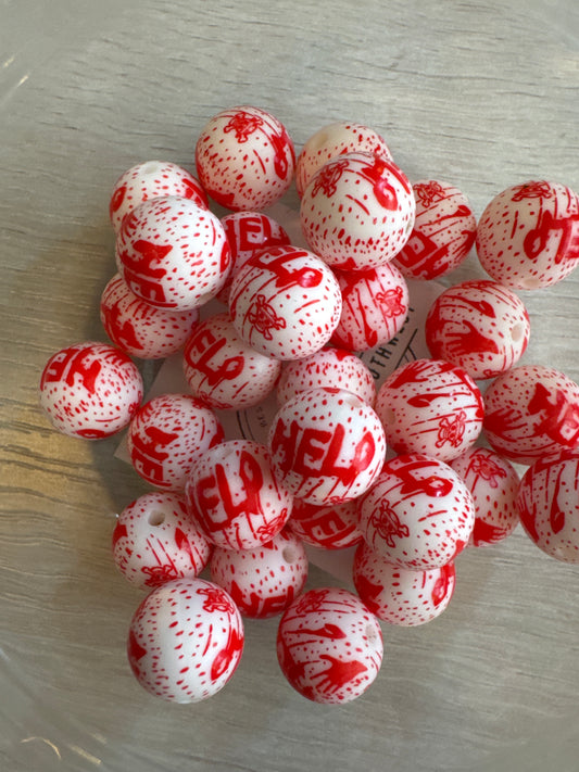 15mm Blood Splatter/Help silicone beads
