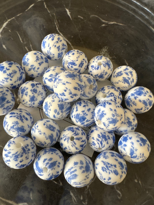 15mm/14mm Rosette Blue floral silicone beads