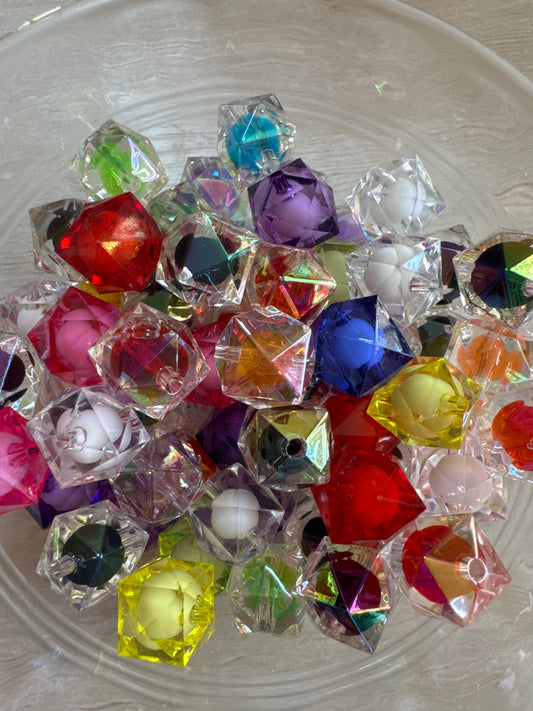 16mm Acrylic Bead-in-Bead Hexagon Beads - Mixed Bag (5)