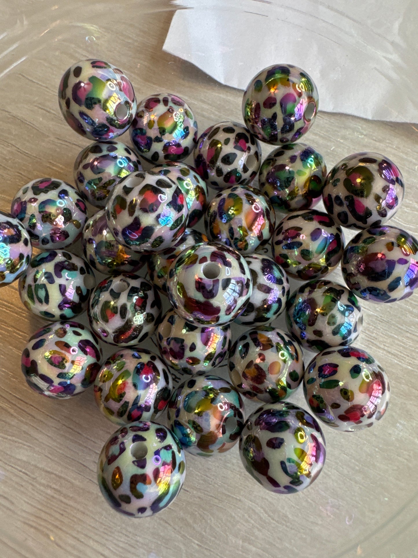 16mm Rainbow Leopard acrylic beads