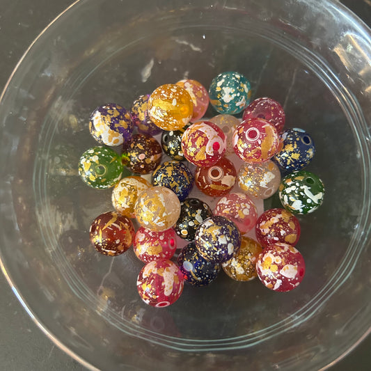 16mm Acrylic Gold & White Paint Splatter Beads (Mixed Bag of 3)