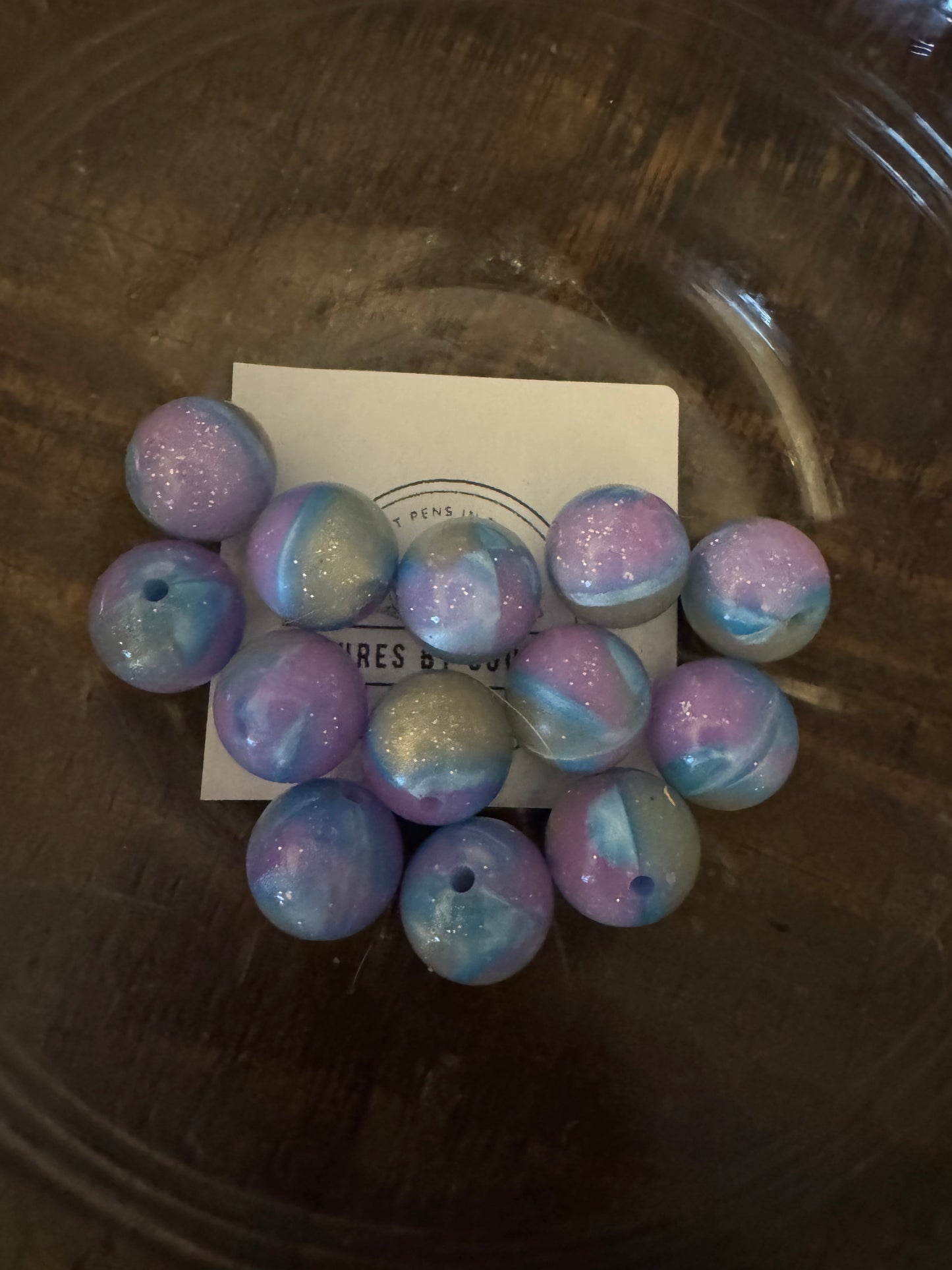 15mm Round Shimmer Opal Silicone Beads (Swirl & Confetti)