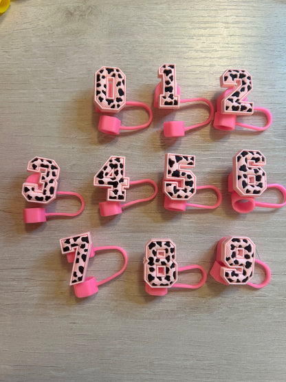Pink Cow Print Alphabet Straw Toppers